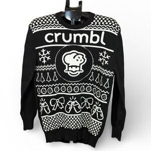Crumbl Cookies Ugly Christmas Sweater Black White Size M Long Sleeve